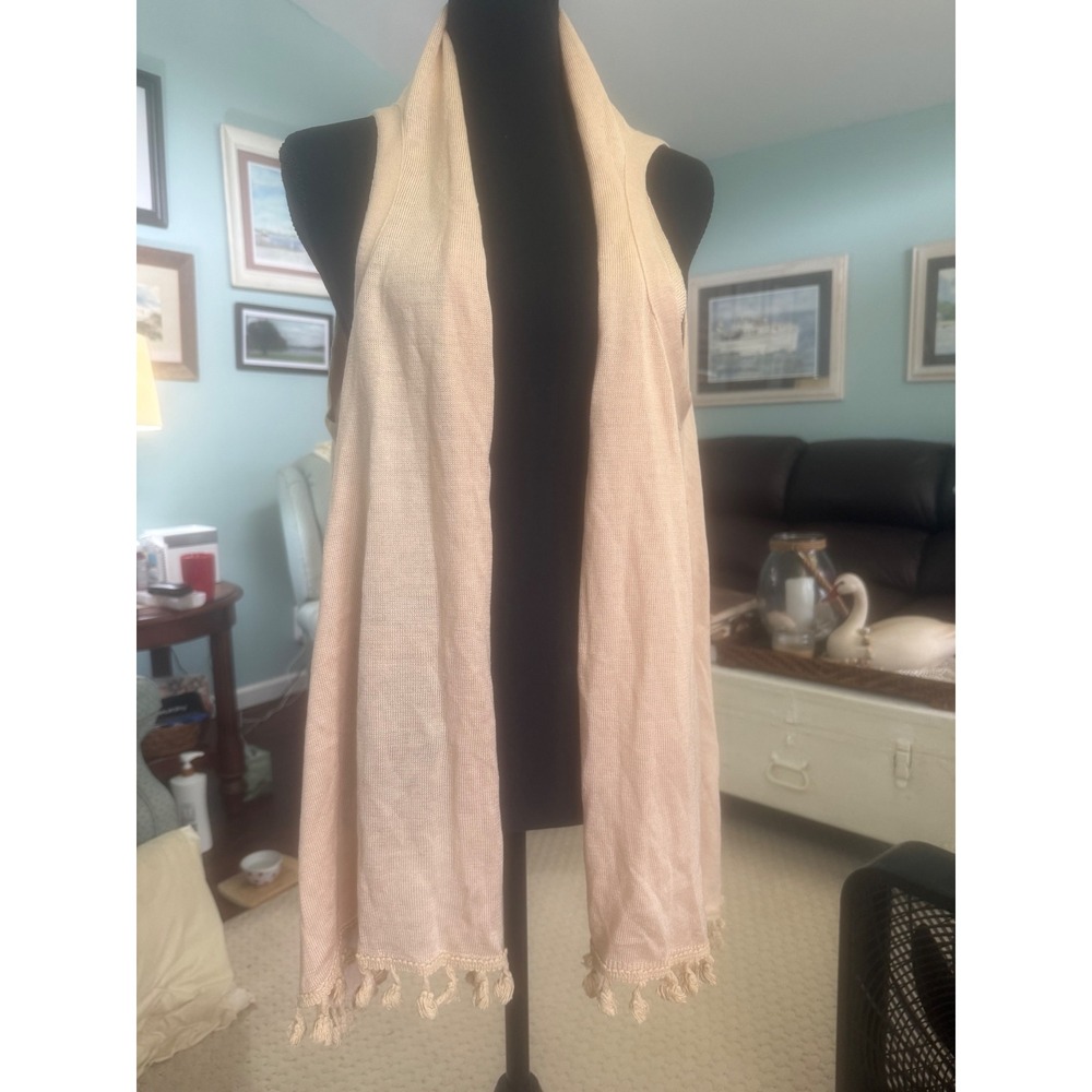 Anna Lane Mainstreet Collection Beige Peach Knit Tassel Fringe Open Frnt Vest OS